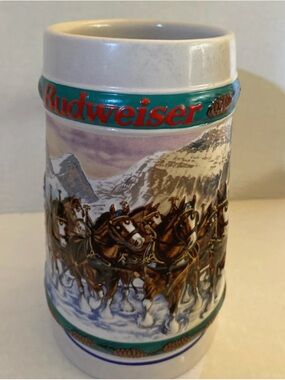 1993 Budweiser Clydesdales 3D relief Holiday Stein Collection”Special Delivery’